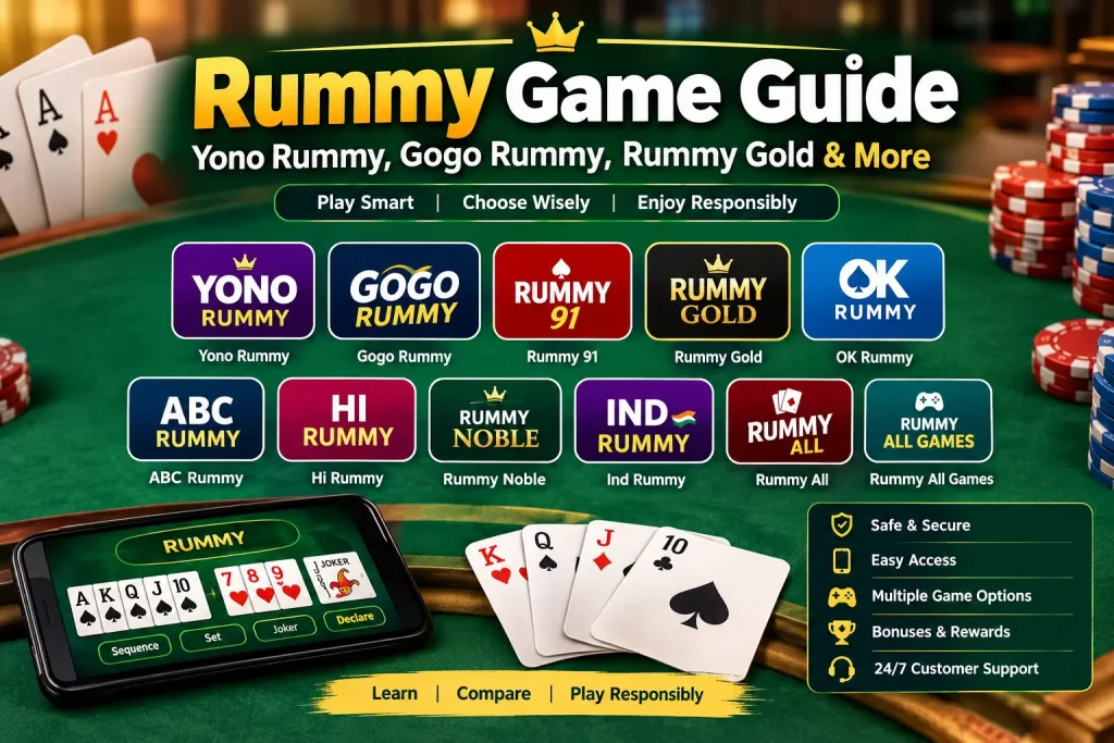 Rummy game guide featuring Yono Rummy, Gogo Rummy and Rummy Gold