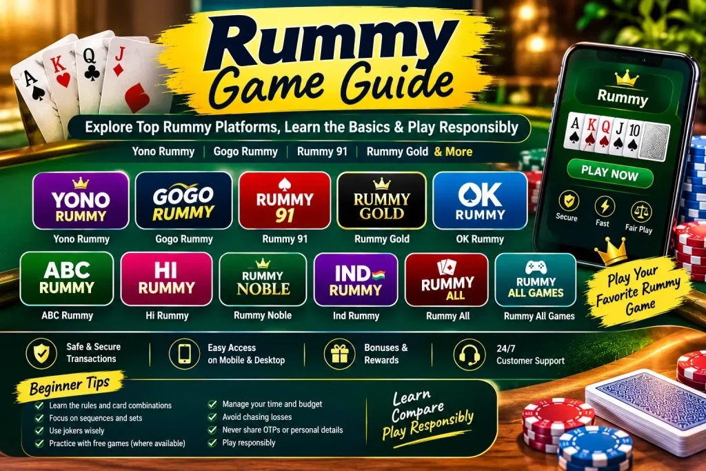 Rummy game guide featuring Yono Rummy, Gogo Rummy and Rummy Gold